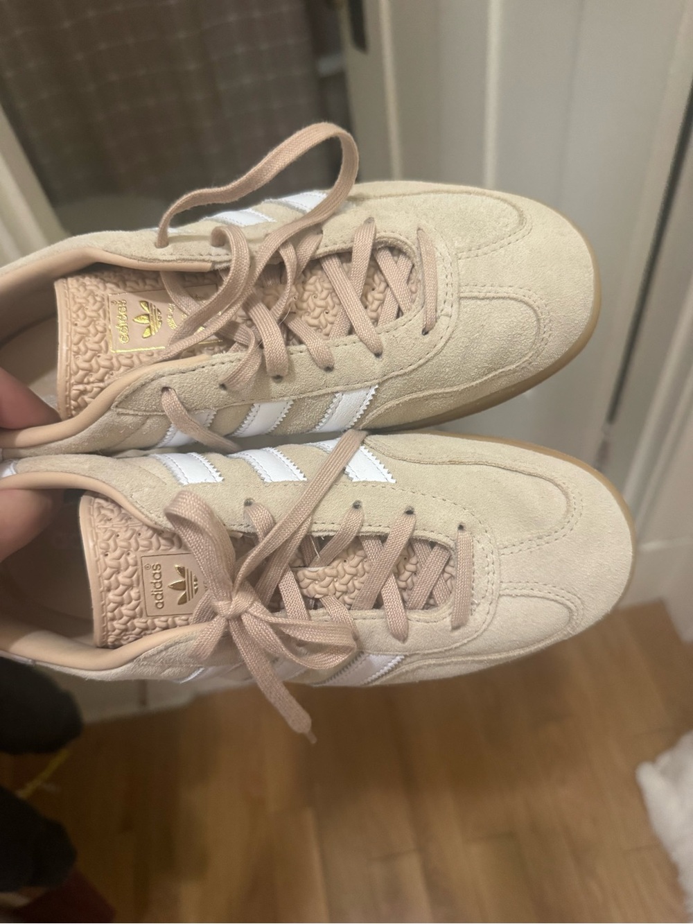 adidas Beige Suede Sneakers with White Stripes
